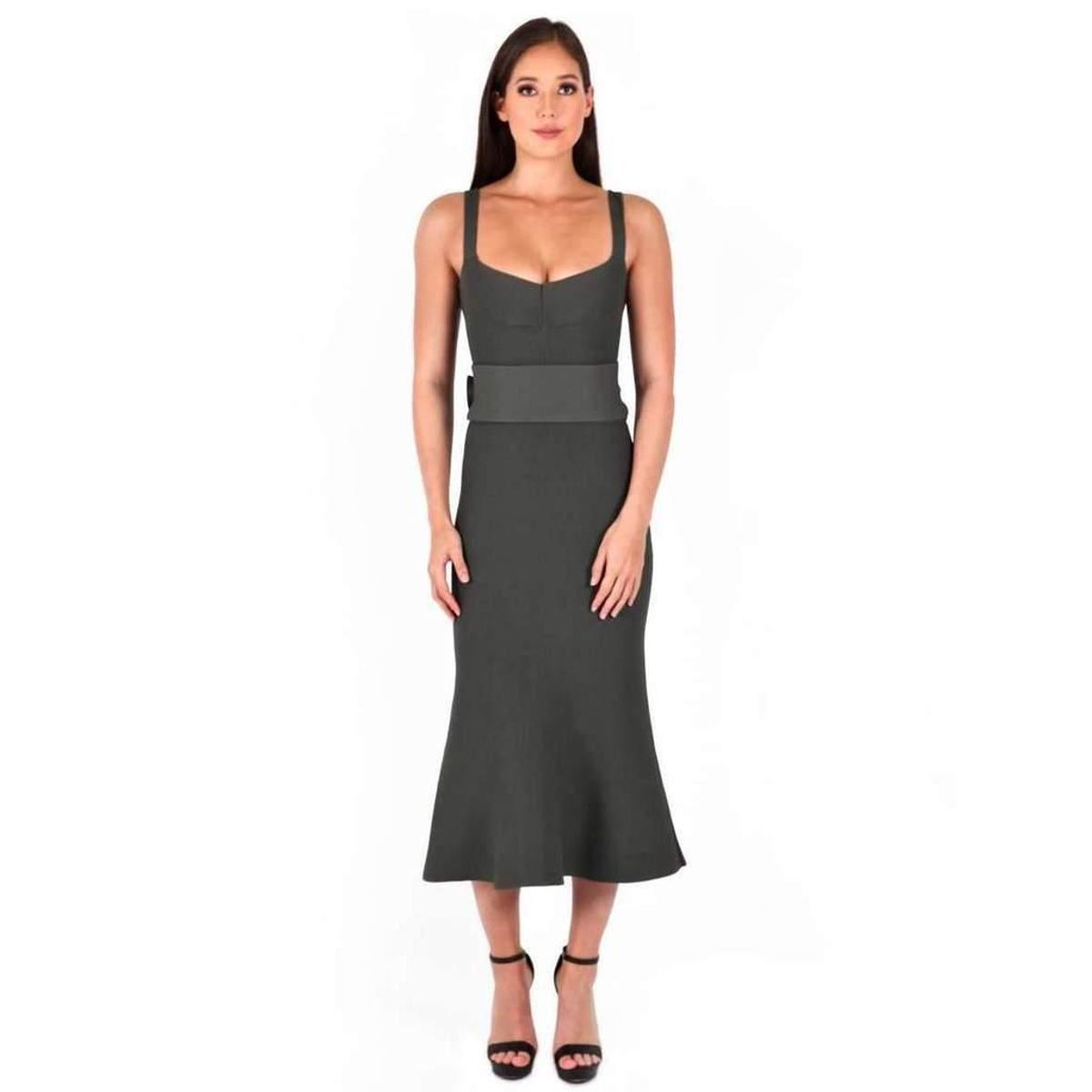 Scanlan Theodore Crepe Knit Bralette Dress Khaki Size 8 - Image 1