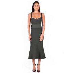 Scanlan Theodore Crepe Knit Bralette Dress Khaki Size 8 for rent on The Volte - image 1