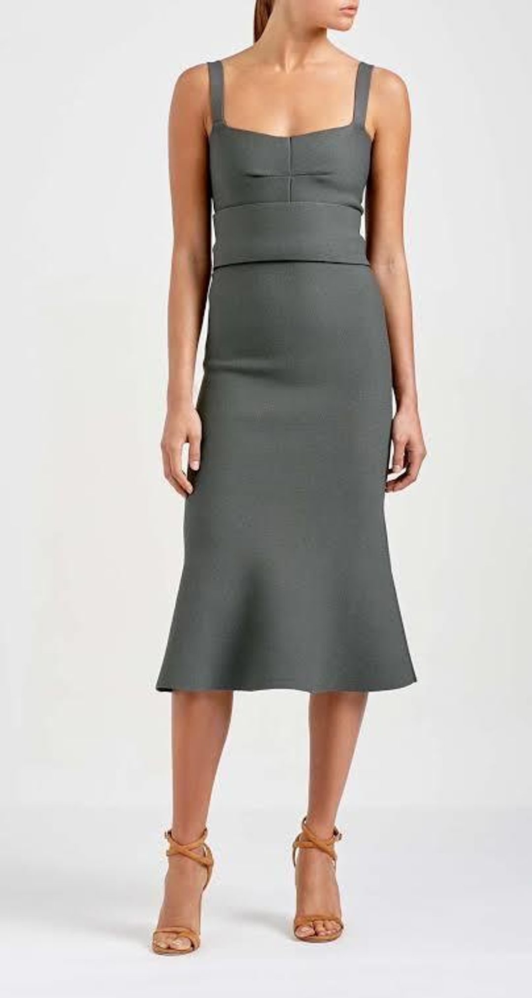 Scanlan Theodore Crepe Knit Bralette Dress Khaki Size 8 for rent on The Volte - main image