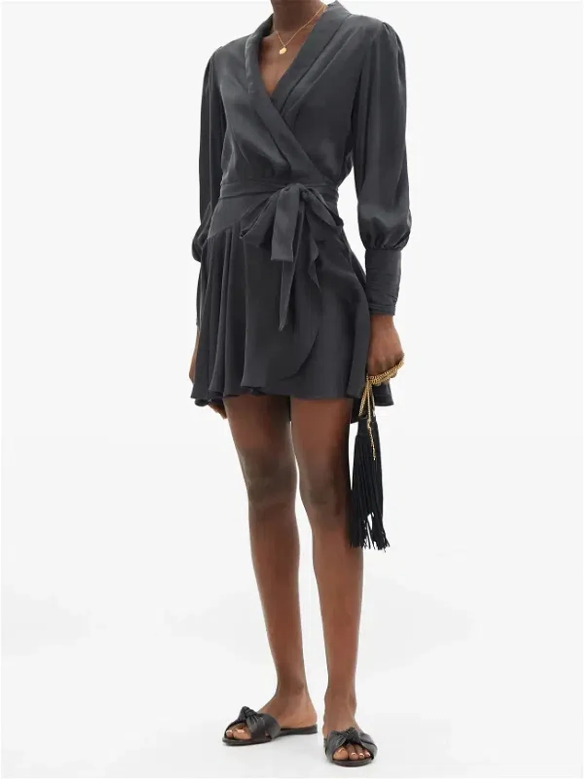 Zimmermann Belted Silk Wrap Mini Dress Black Size 8 - Image 1