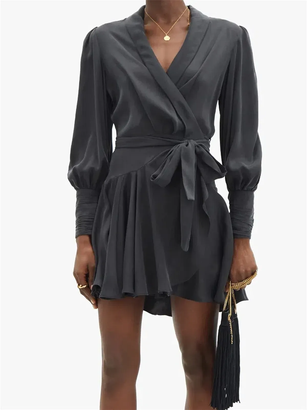 Zimmermann Belted Silk Wrap Mini Dress Black Size 8 - Image 2