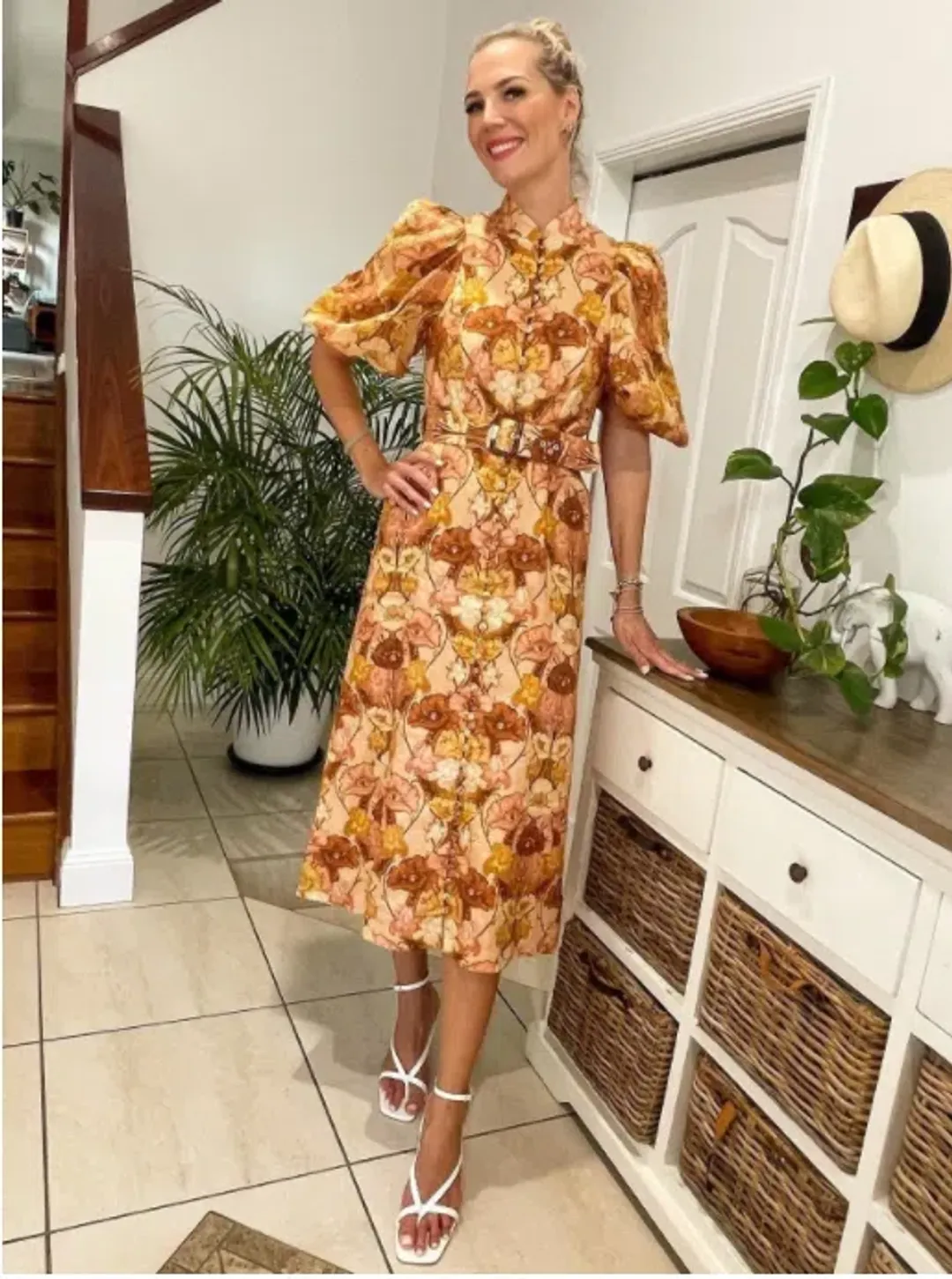 Zimmermann Tempo Puff Sleeve Day Dress in Toffee Nouveau Size 1 / Au 10 for rent on The Volte - main image