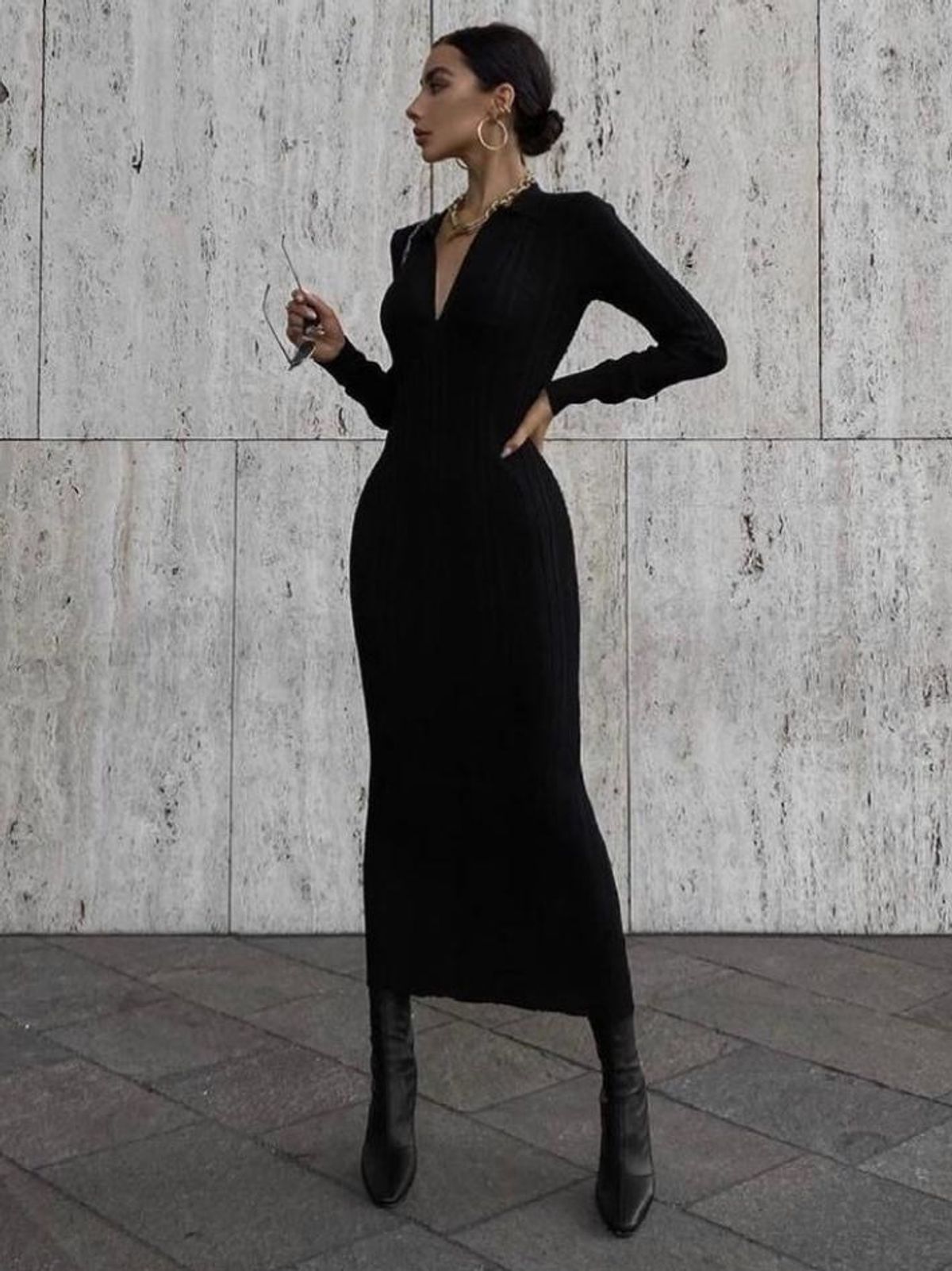 Manning Cartell Split Screen L/S Knit Dress Black Size 8 - Image 1