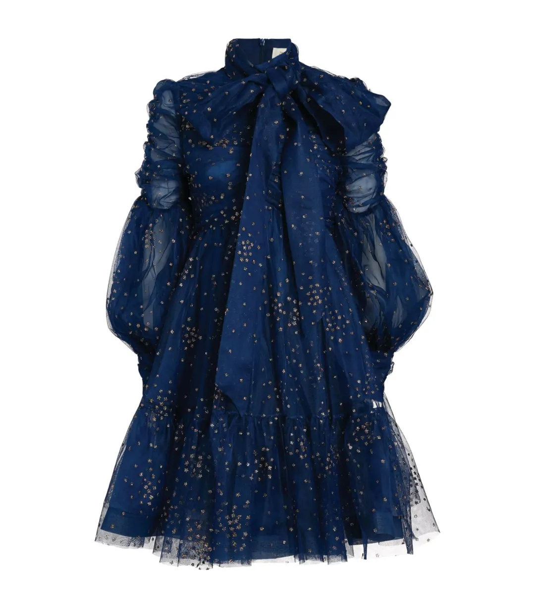 Zimmermann Rhythm Ruched Glitter Mini Dress Blue Size 1/ AU 10 for rent on The Volte - main image