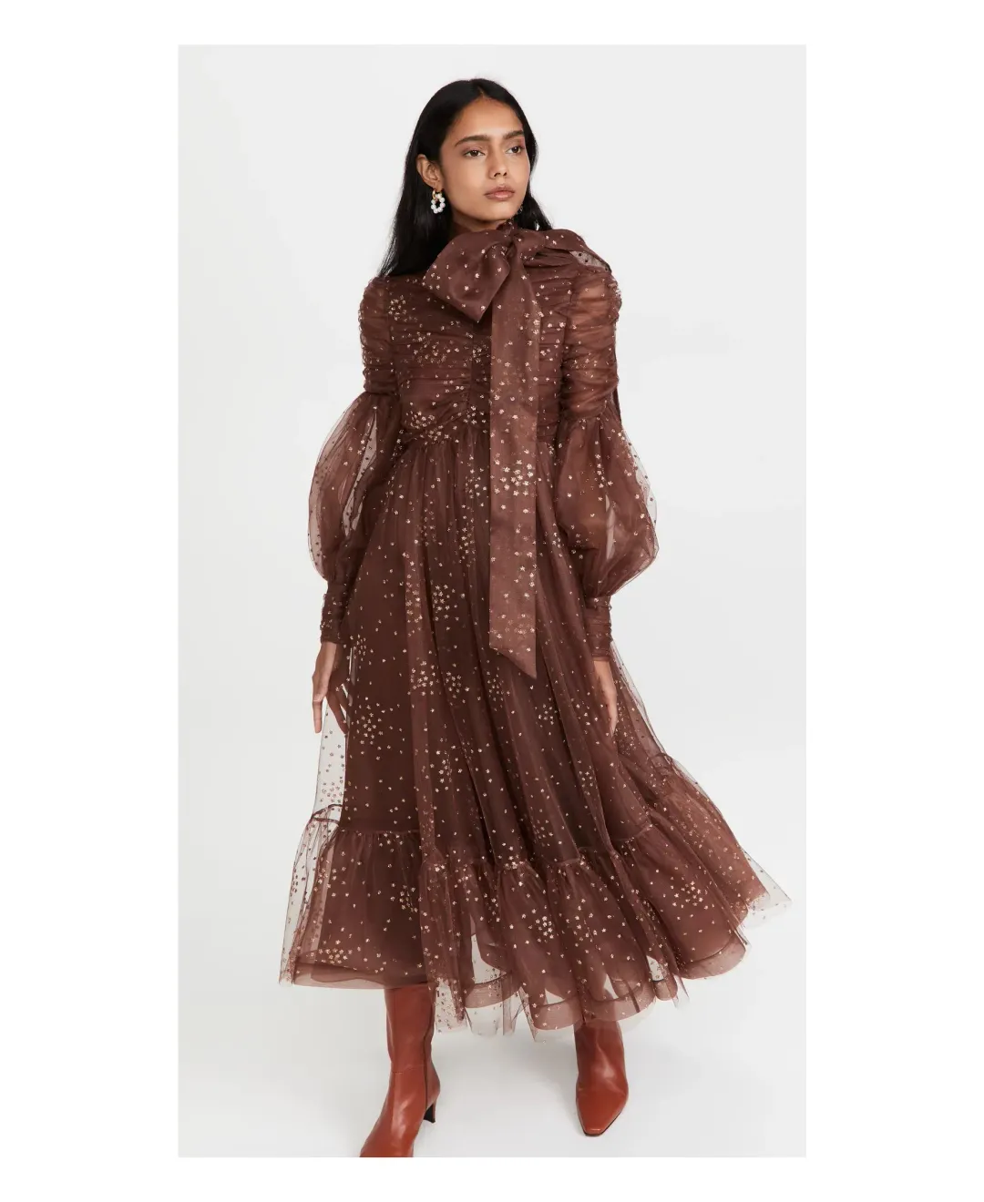 Zimmermann Tempo Ruched Glitter Gown Brown Size 10 for rent on The Volte - main image