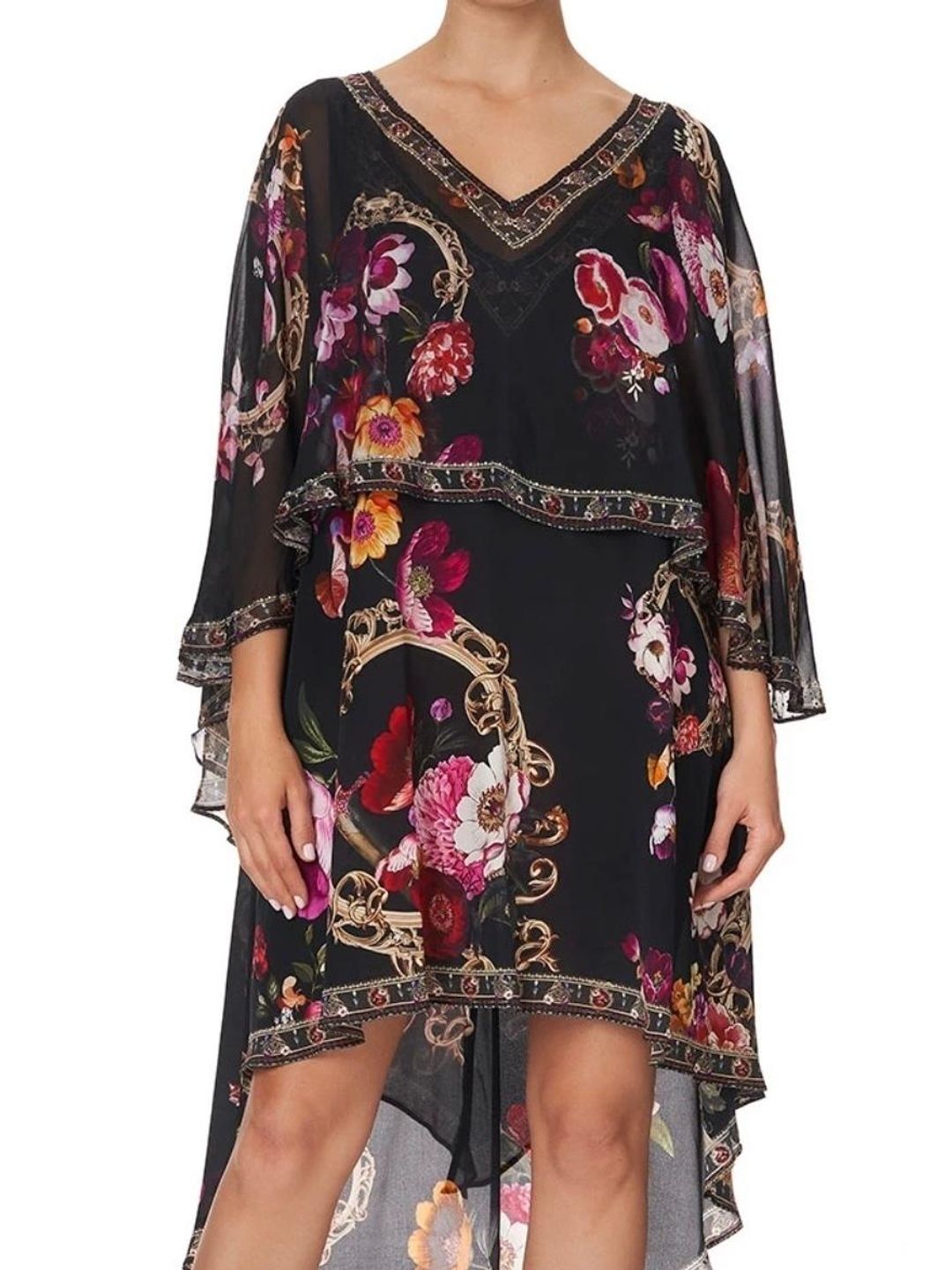 Camilla Mirror Mirror Cape Overlay Dress Black Size 12 for rent on The Volte - main image