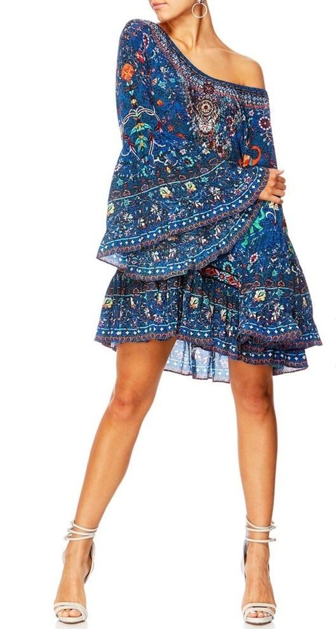 Camilla 'Kindness Kaleidoscope' A line frill dress Blue Size L for rent on The Volte - main image