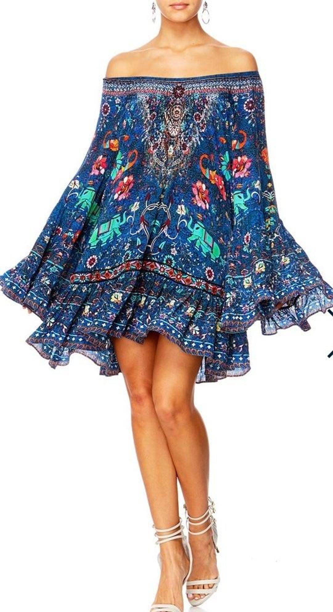 Camilla 'Kindness Kaleidoscope' A line frill dress Blue Size L for rent on The Volte - main image