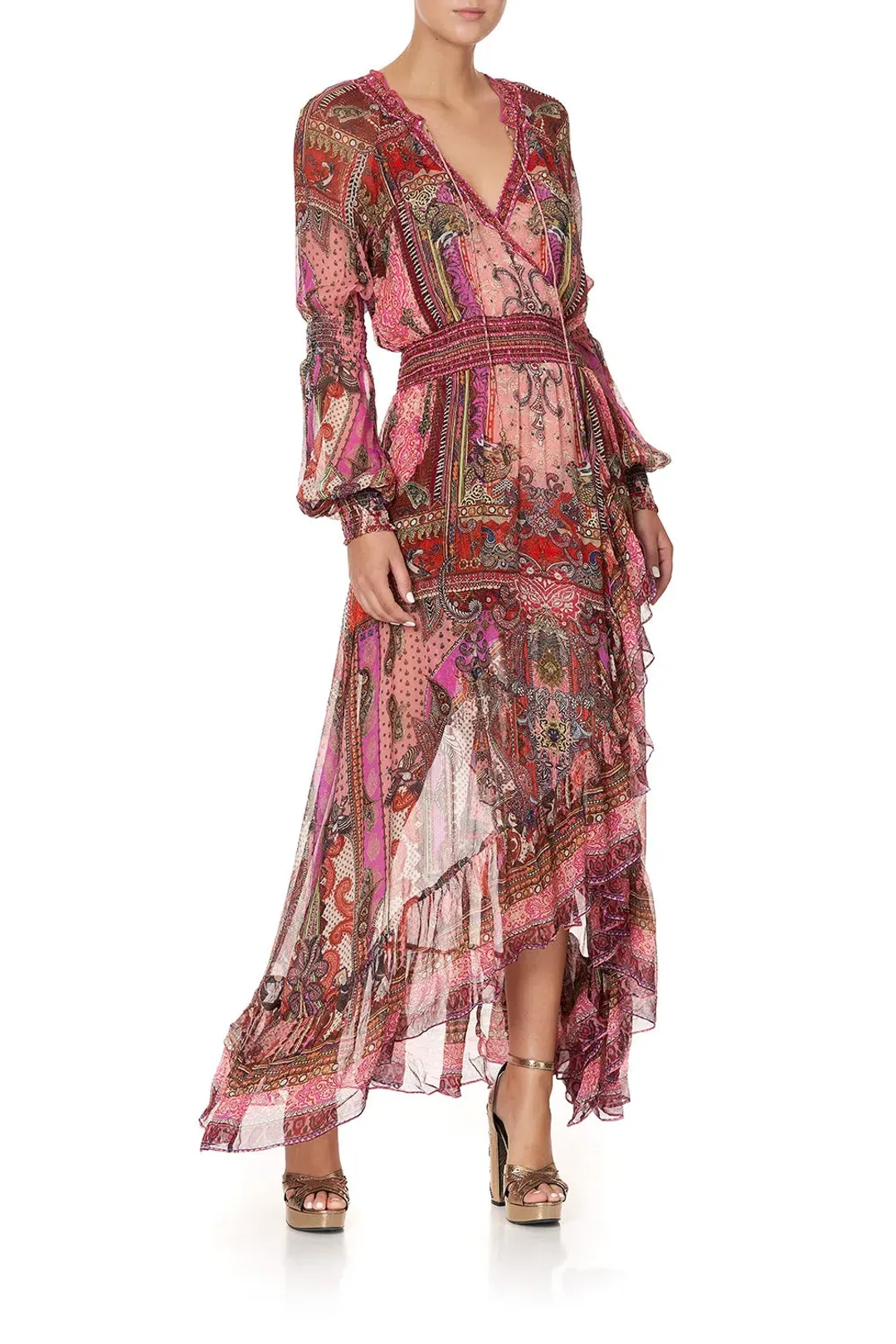Camilla Lotus Lovers Blouson Sleeve Wrap Dress Size XL / AU 16 for rent on The Volte - main image