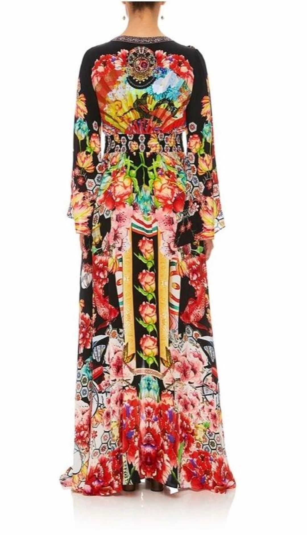 Camilla Painted Land Kimono Sleeve Dress with Shirring Detail Print Size 12 for rent on The Volte - main image