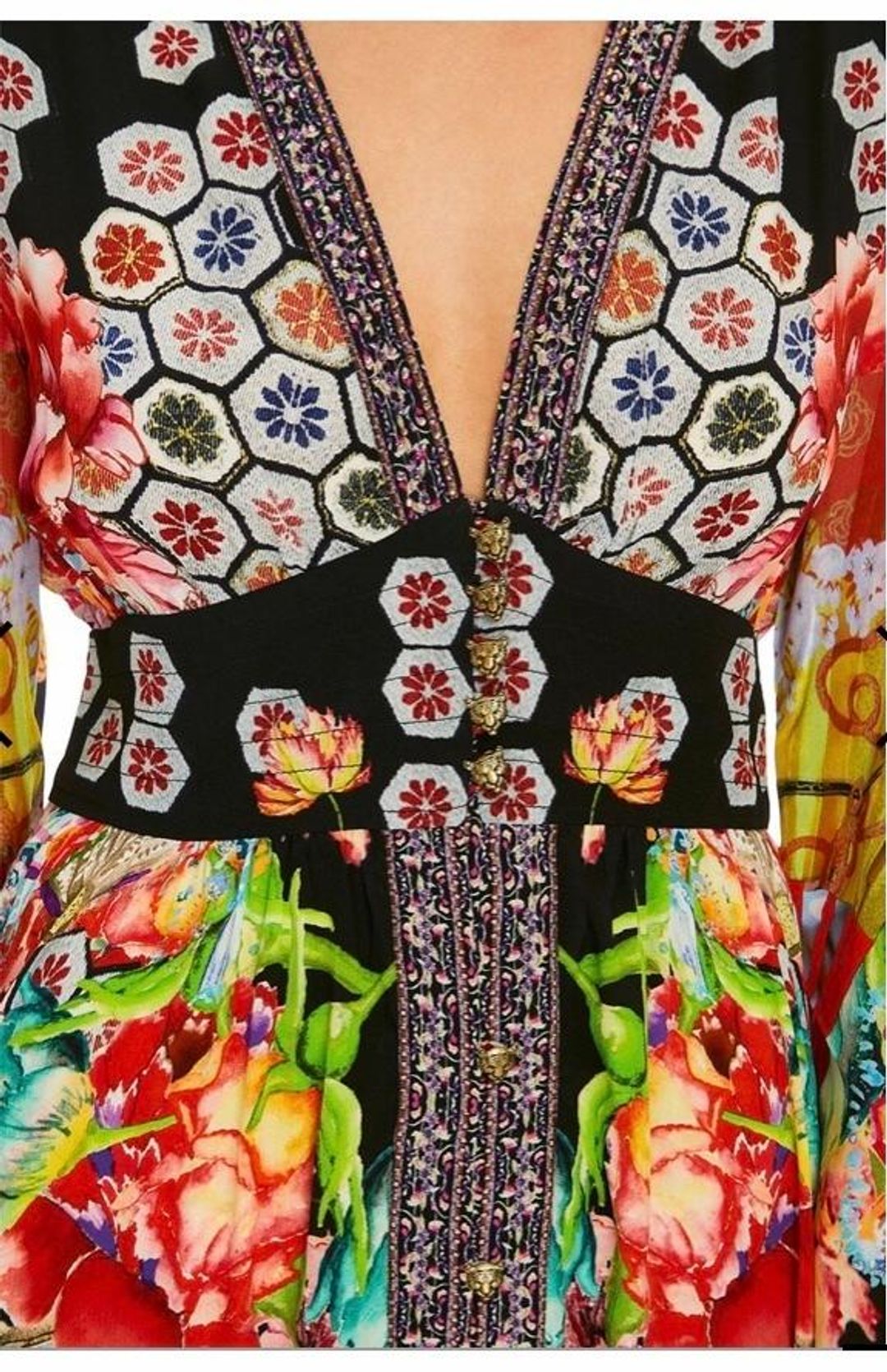 Camilla Painted Land Kimono Sleeve Dress with Shirring Detail Print Size 12 for rent on The Volte - main image