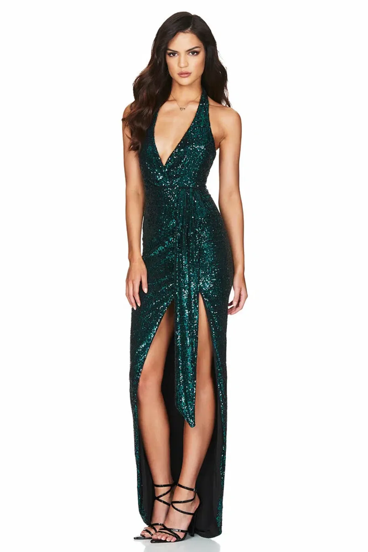 Nookie Selena Halter Gown in Emerald Green Size 10 for rent on The Volte - main image