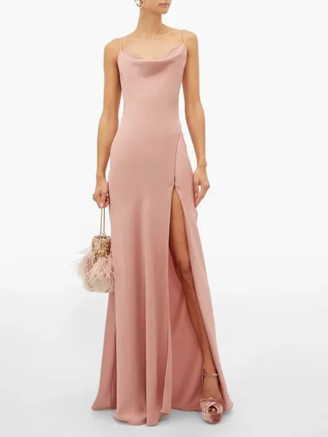 Jonathan Simkhai Cowl Neck Charmeuse Slip Dress Pink Size 6 for rent on The Volte - main image