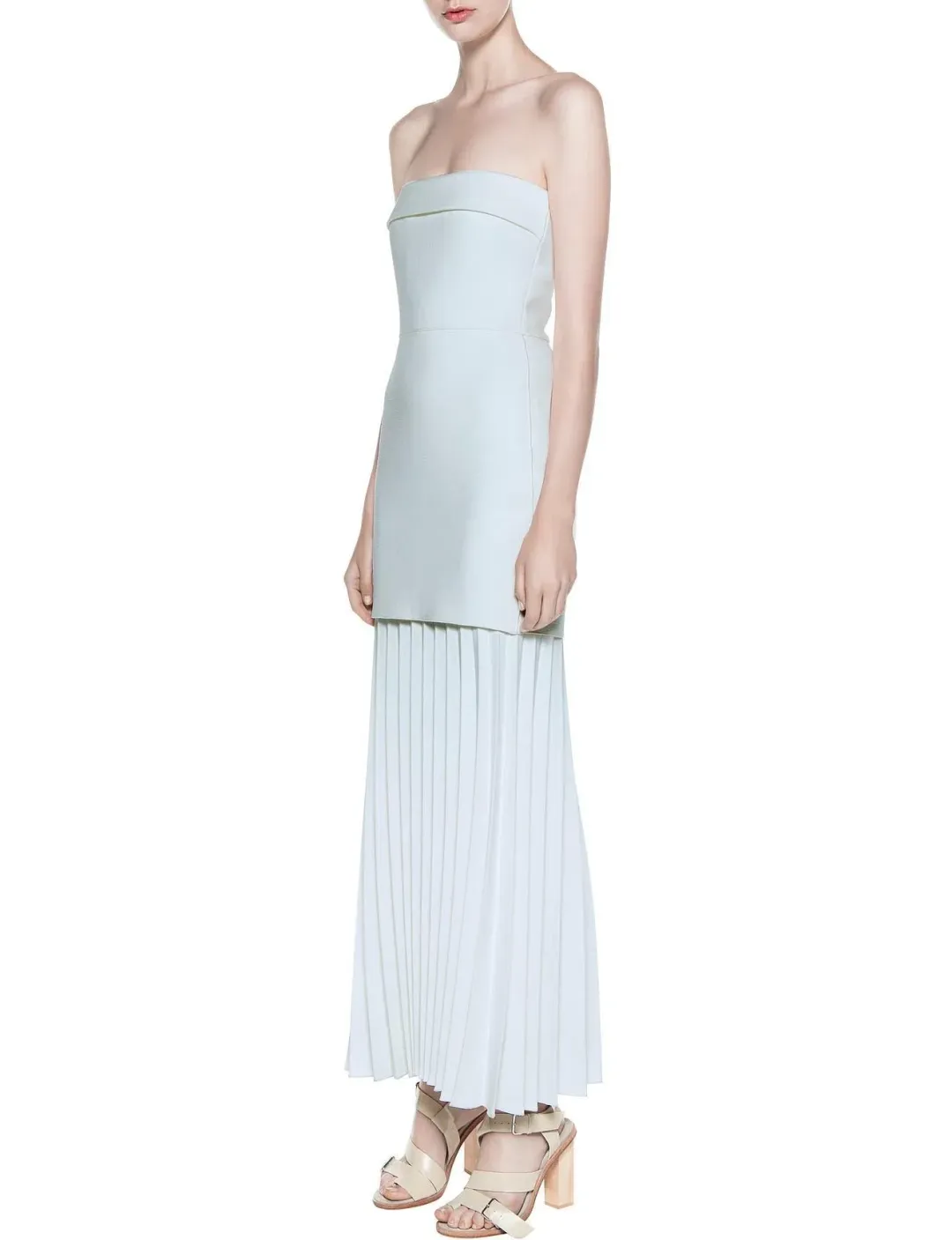 Dion Lee Linear Crepe Pleat Strapless Dress Powder Blue Size 8 for rent on The Volte - main image