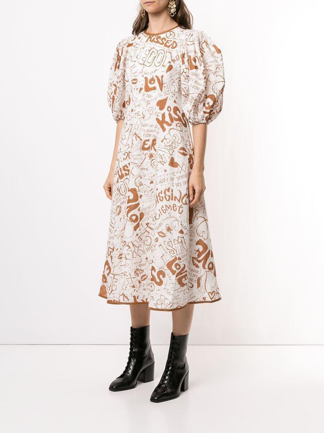 Zimmermann Linen Day Midi Dress Tan Graffiti Print Size 0 / AU 8 for rent on The Volte - main image