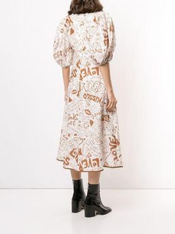 Zimmermann Linen Day Midi Dress Tan Graffiti Print Size 0 / AU 8 for rent on The Volte - image 2