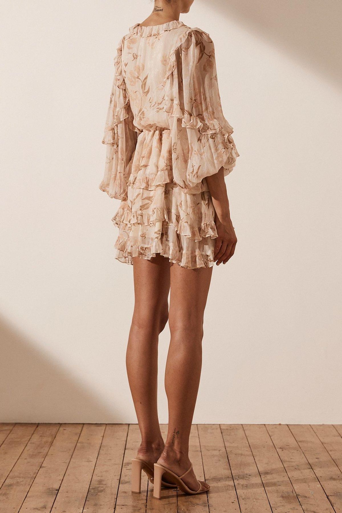 Shona Joy Nina Balloon Sleeve Frill Mini Dress Print Size 8 - Image 2