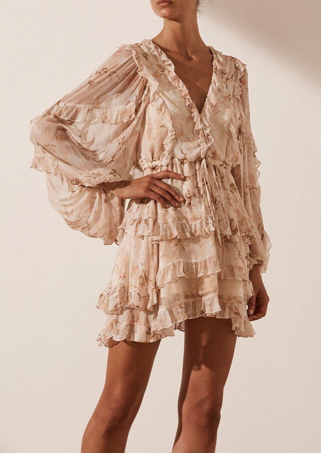 Shona Joy Nina Balloon Sleeve Frill Mini Dress Print Size 8 for rent on The Volte - main image