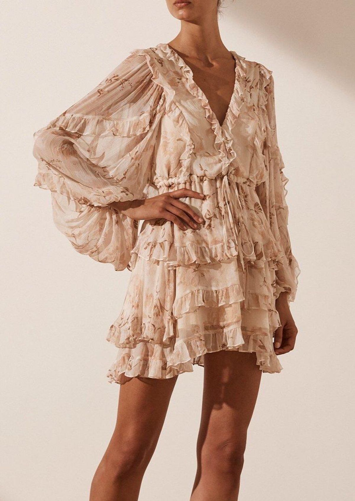Shona Joy Nina Balloon Sleeve Frill Mini Dress Print Size 8 - Image 3