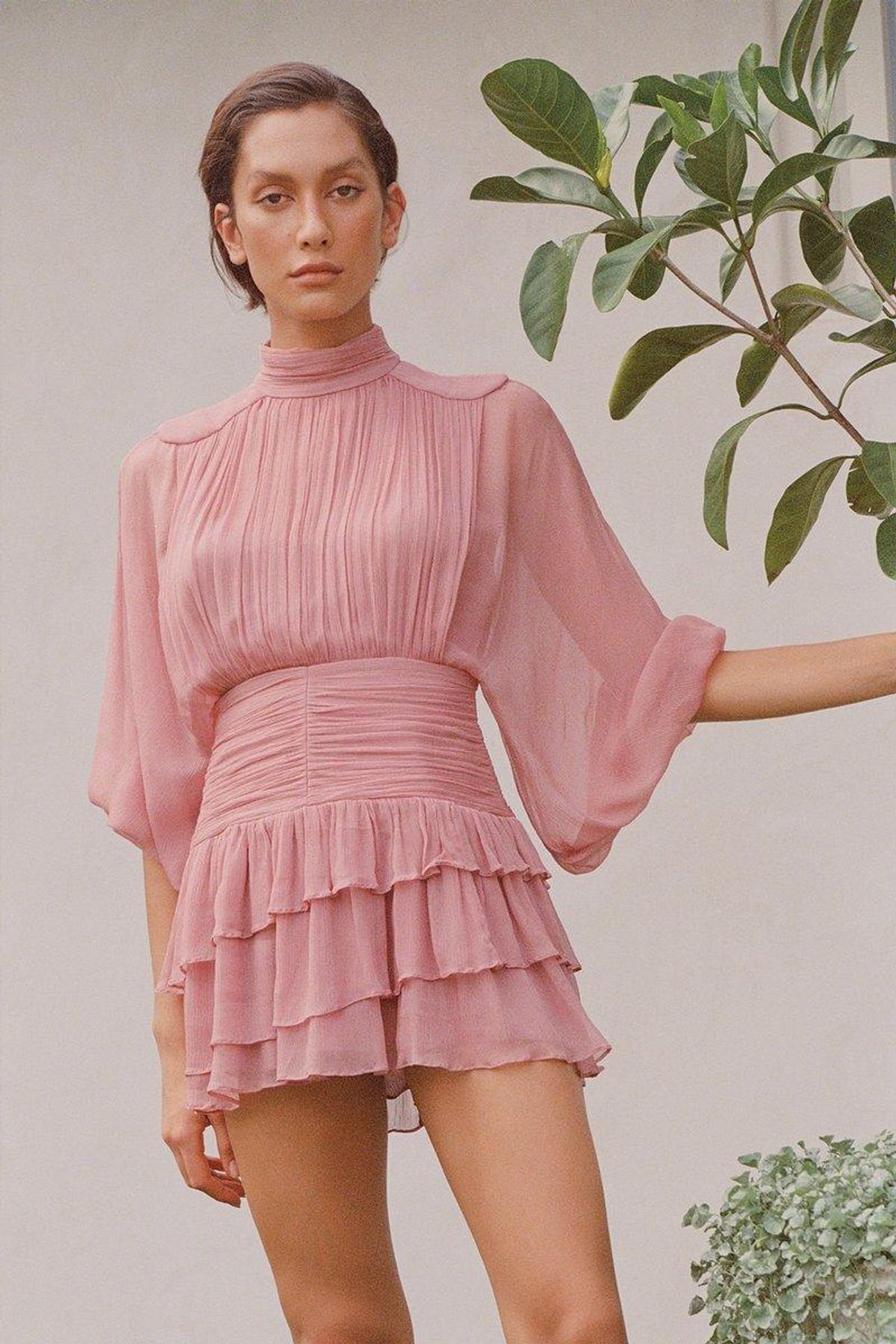 Shona Joy Olympia Long Sleeve Ruched Mini Dress Pink Size 12 - Image 1