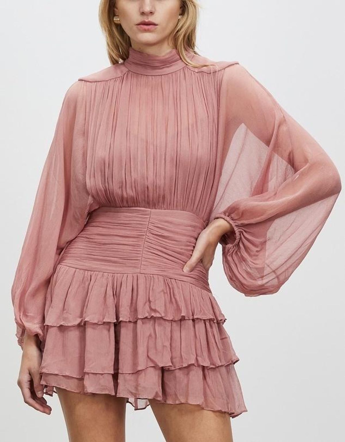 Shona Joy Olympia Long Sleeve Ruched Mini Dress Pink Size 12 - Image 6