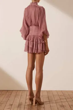 Shona Joy Olympia Long Sleeve Ruched Mini Dress Pink Size 12 for rent on The Volte - image 2