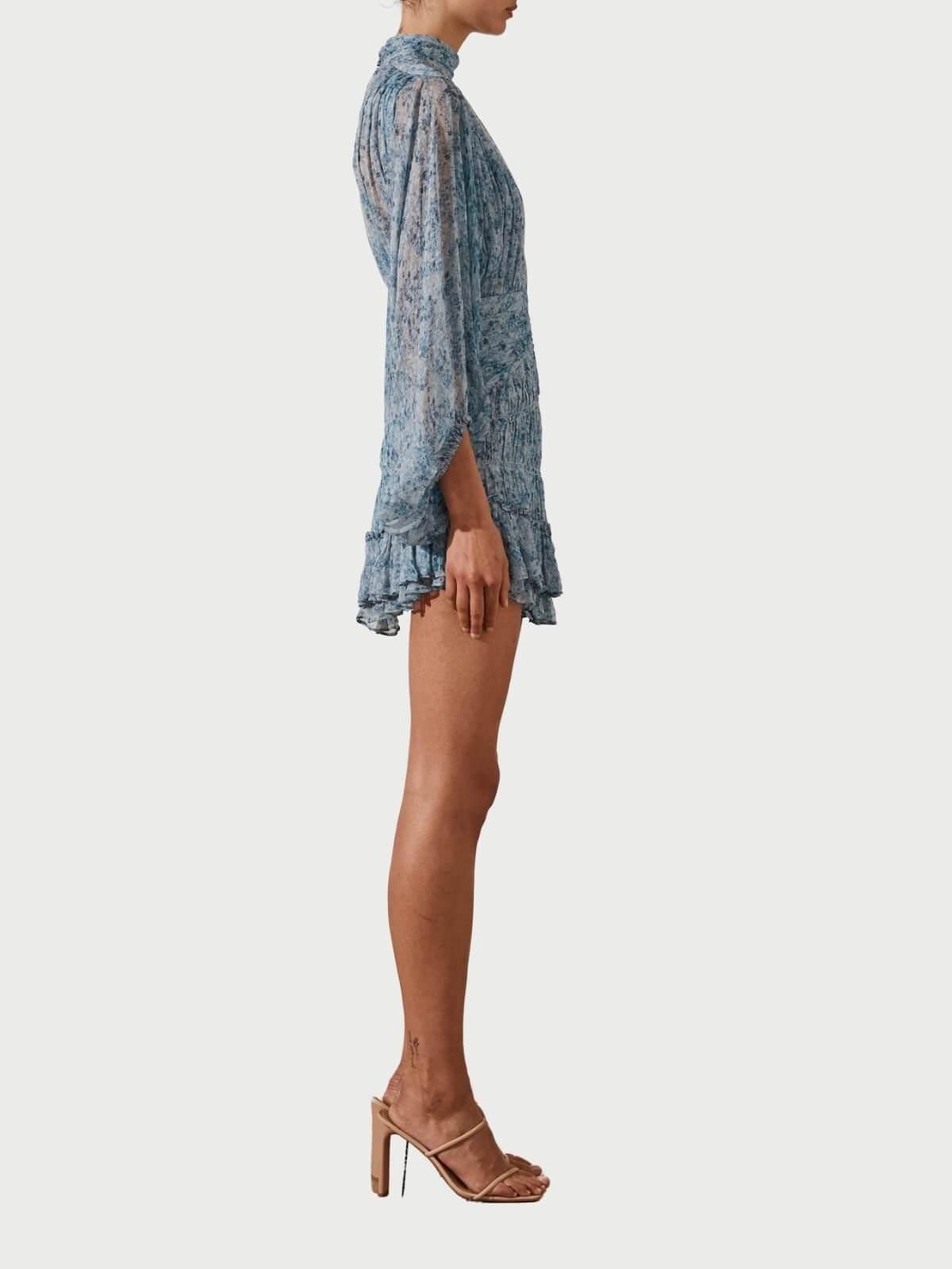 Shona Joy Harmony High Neck Ruched Mini Dress Blue Size 8 - Image 2
