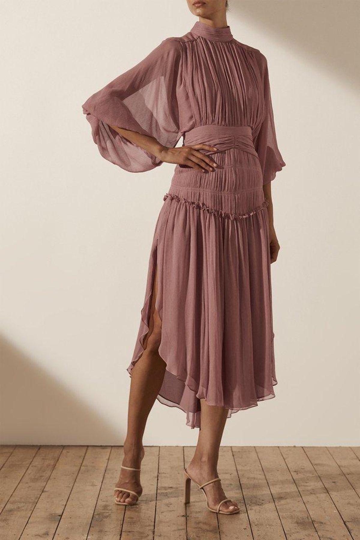 Shona Joy Olympia Long Sleeve Open Back Midi Dress Pink Size 8 - Image 1