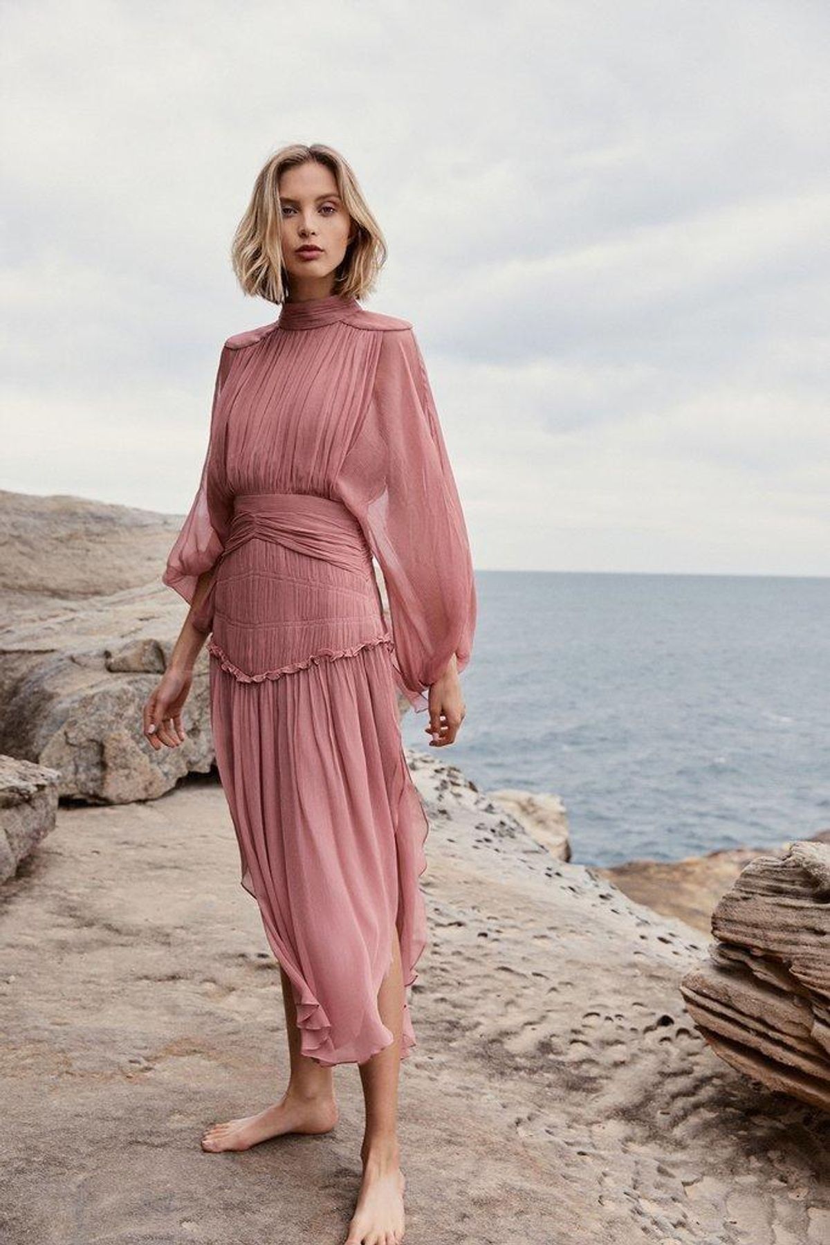 Shona Joy Olympia Long Sleeve Open Back Midi Dress Pink Size 8 - Image 3