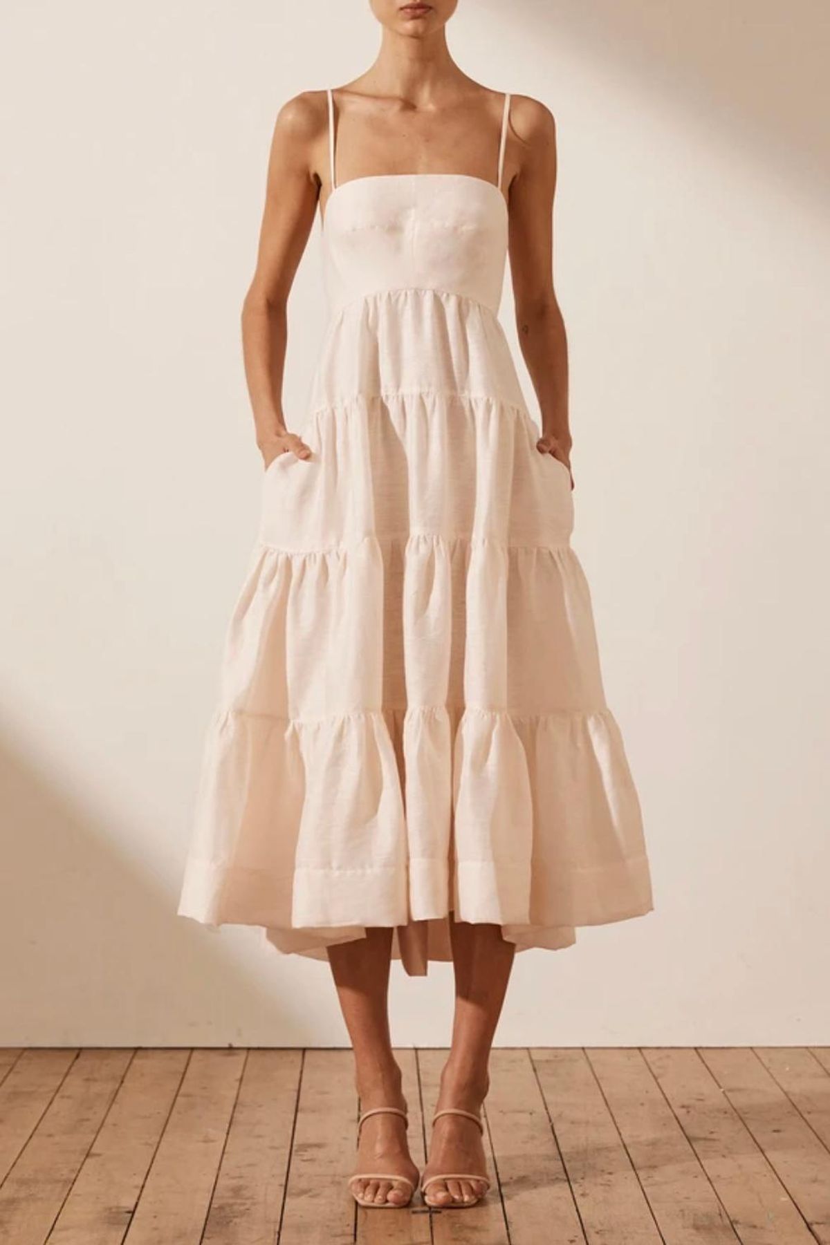 Shona Joy Elsa Tiered Midi Dress White NOT AVAILABLE for rent on The Volte - main image