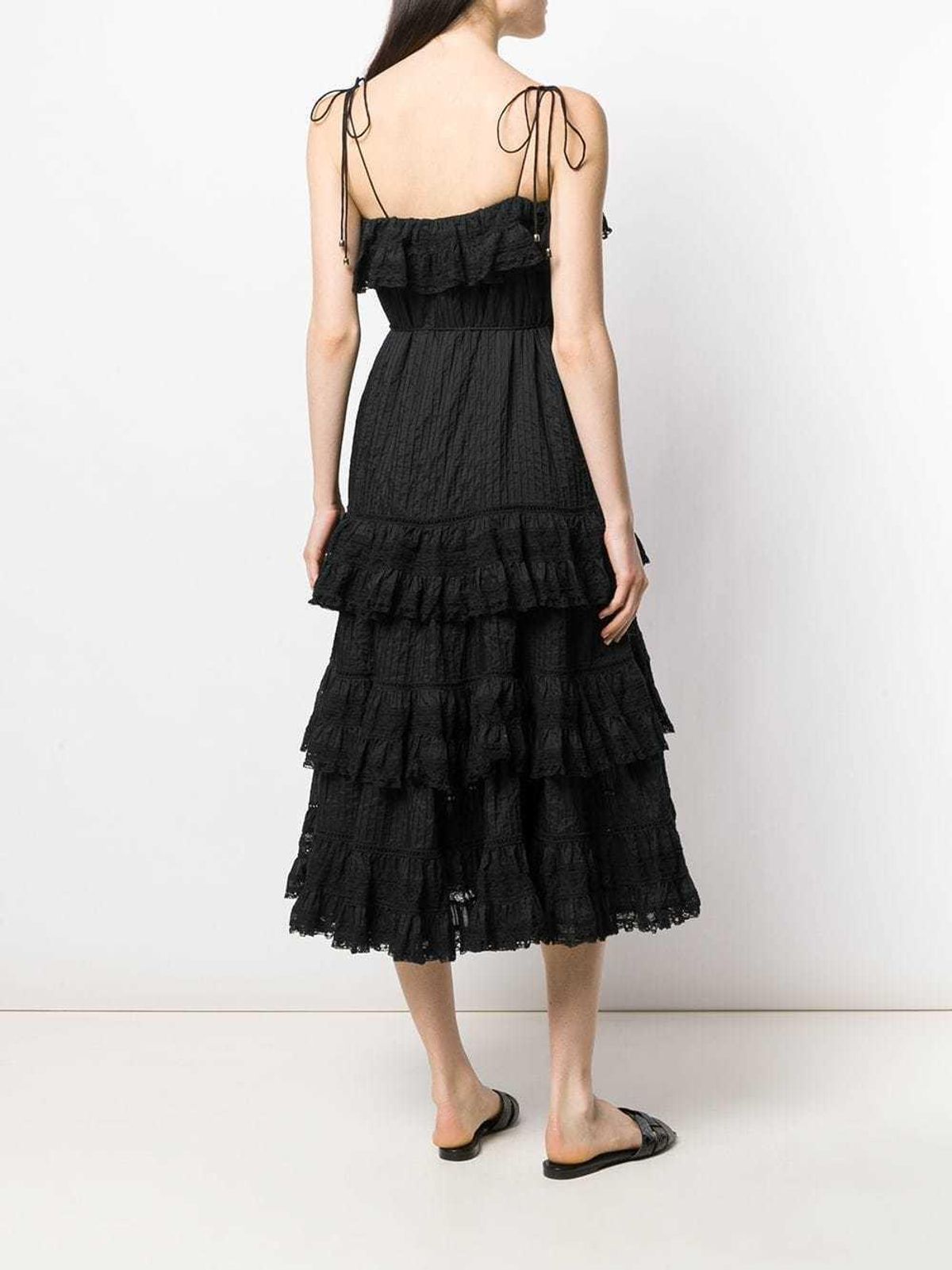 Zimmermann Juniper Black Ruffle Tie Midi Dress Black Size 6 - Image 2