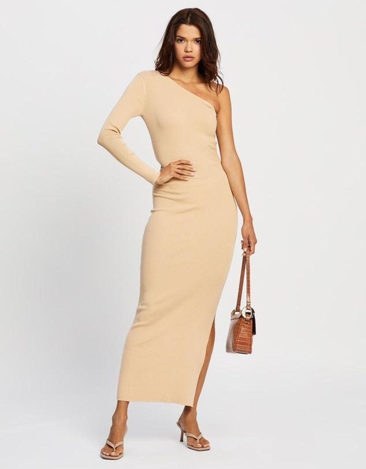 Aere One Shoulder Knit Maxi Dress Cream Size 8 - Image 1