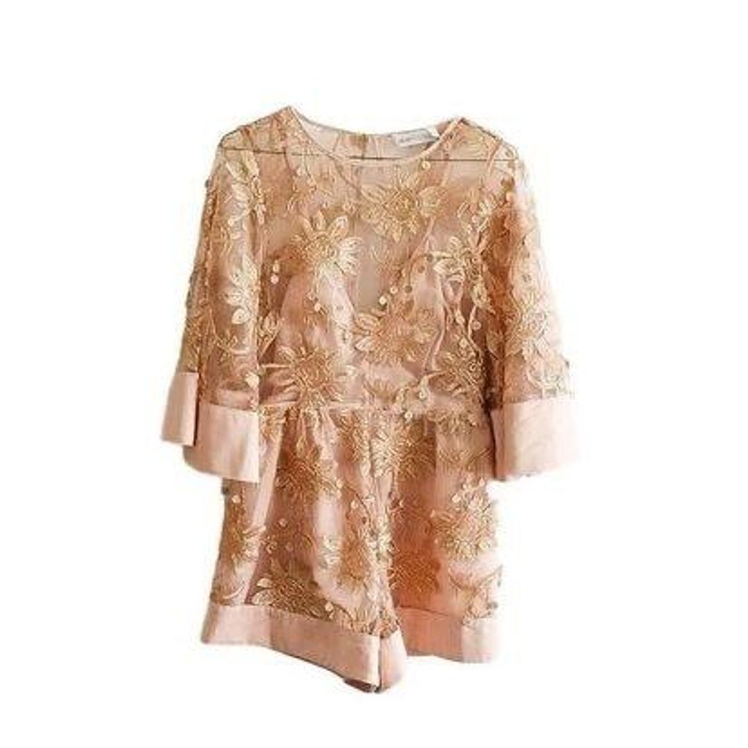 Alice McCall Rose Gold Lace Playsuit Pink Size 6 for rent on The Volte - main image
