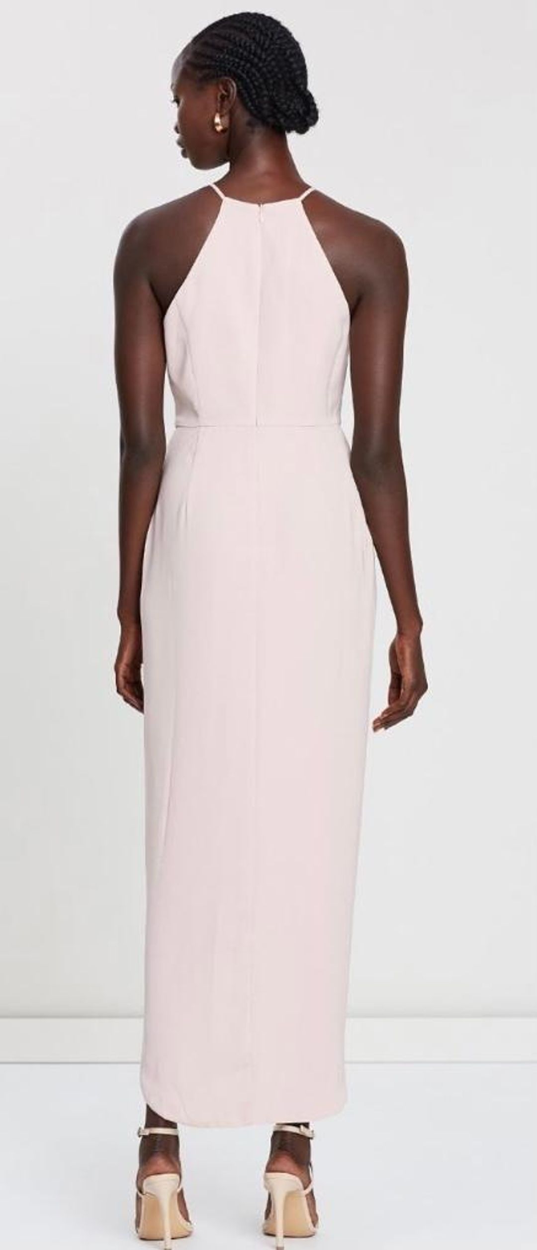 Shona Joy High Neck Ruched Midi Dress Pink Size 6 for rent on The Volte - main image