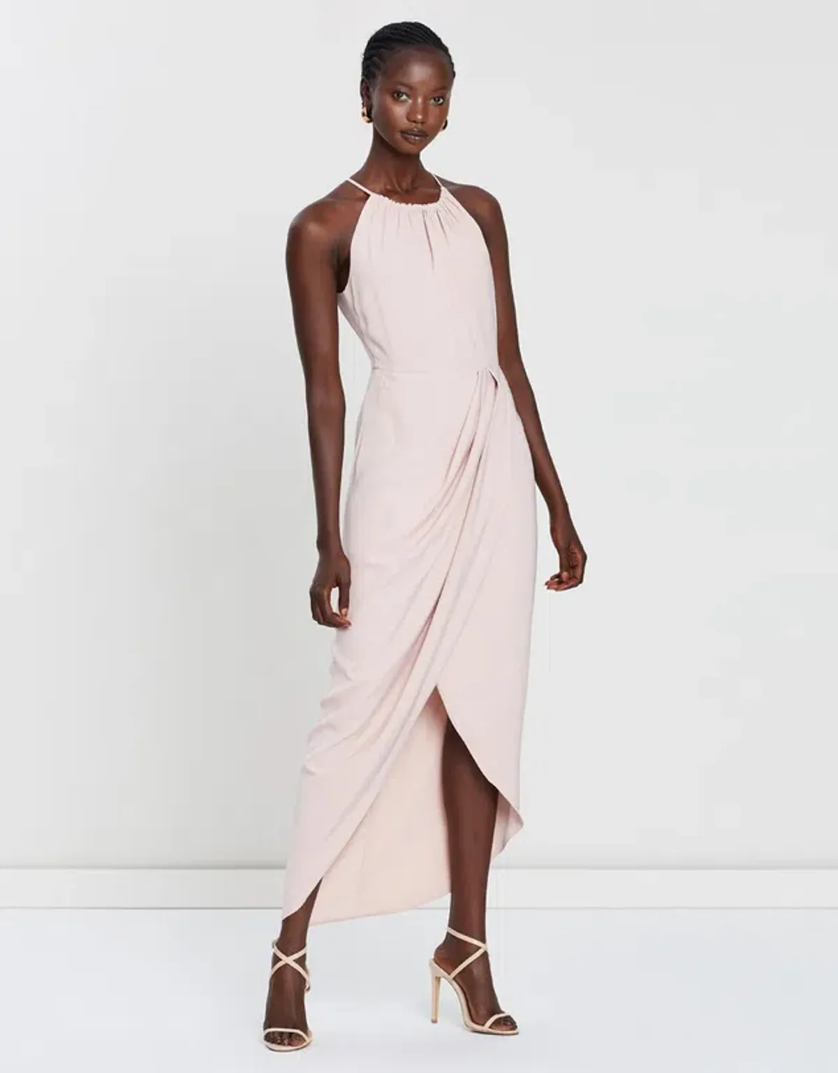 Shona Joy High Neck Ruched Midi Dress Pink Size 6 - Image 1