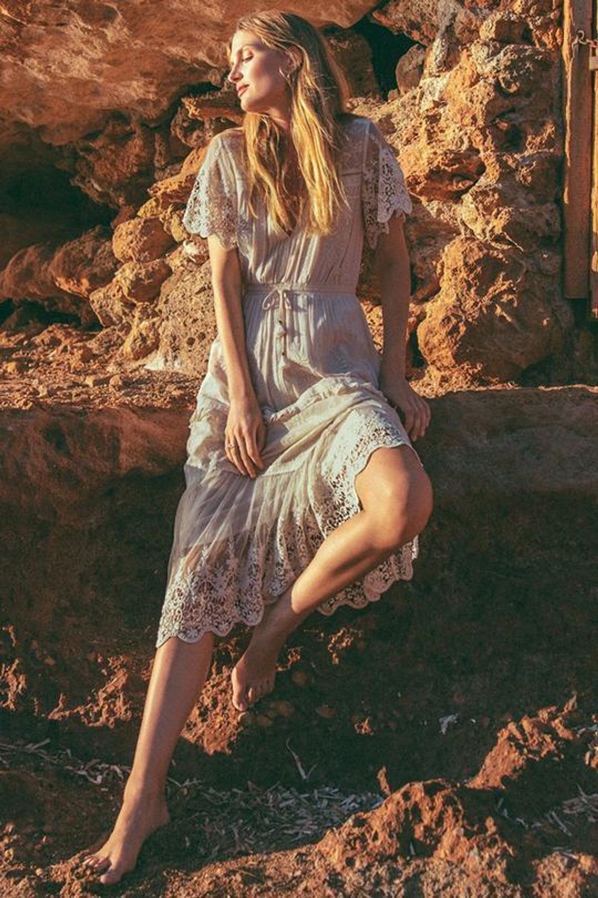 Spell Designs Maggie Embroidered Midi Dress Cream Size 10 - Image 2