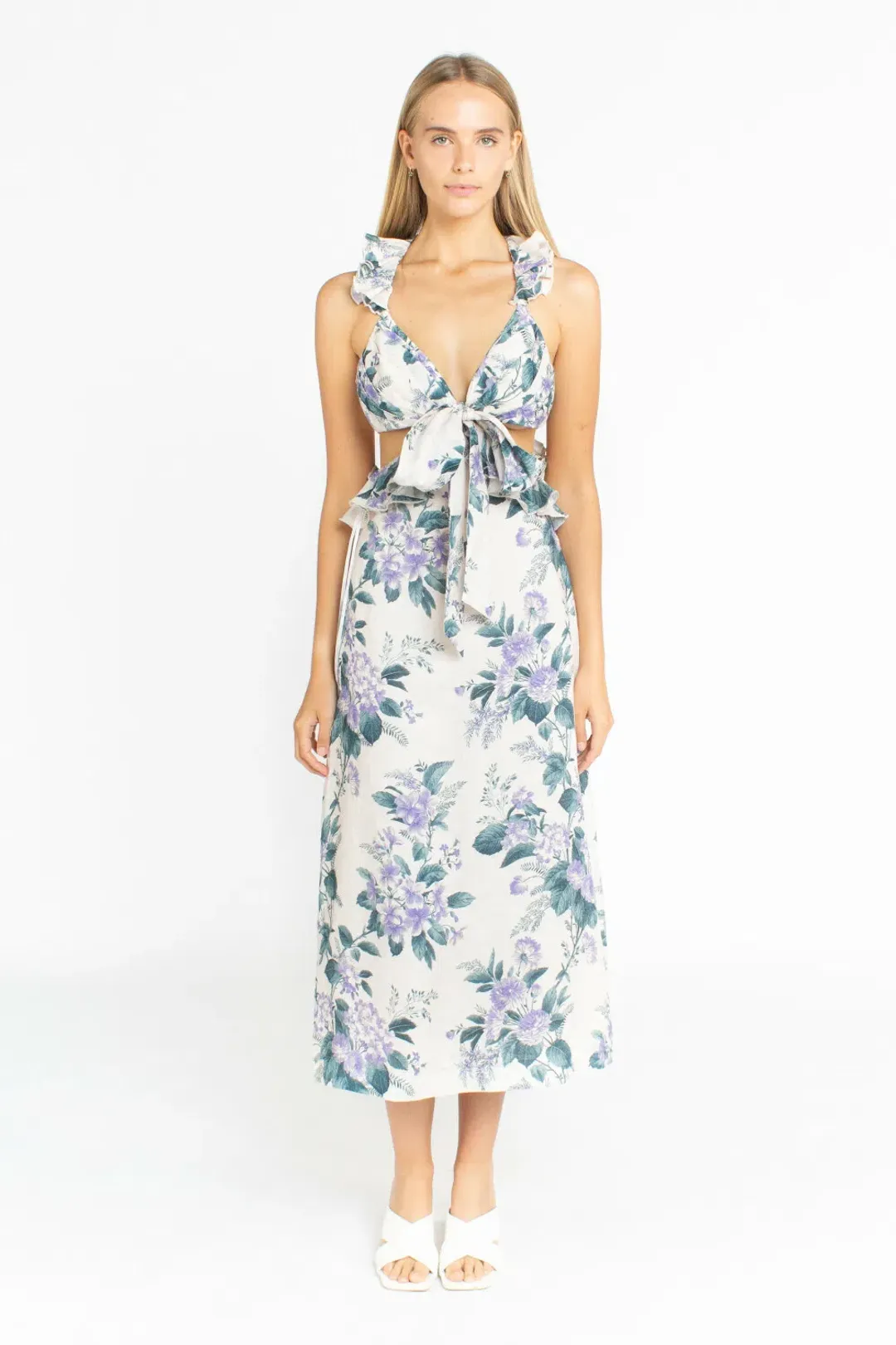 Zimmermann Cassia Ruffle Midi Dress Print 6 for rent on The Volte - main image