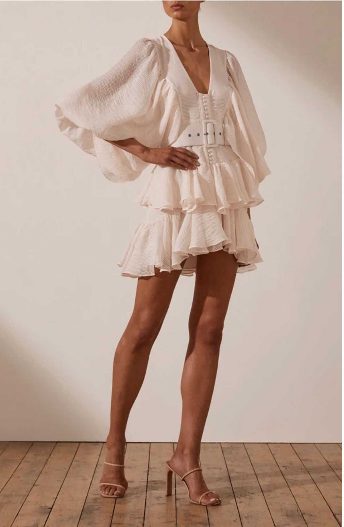 Shona Joy Charlotte Plunged Draped Mini Dress White Size 14 for rent on The Volte - main image