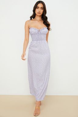 House of CB Janelle Shirred Ankle Maxi Dress Lilac Floral Size 14 for rent on The Volte - image 1