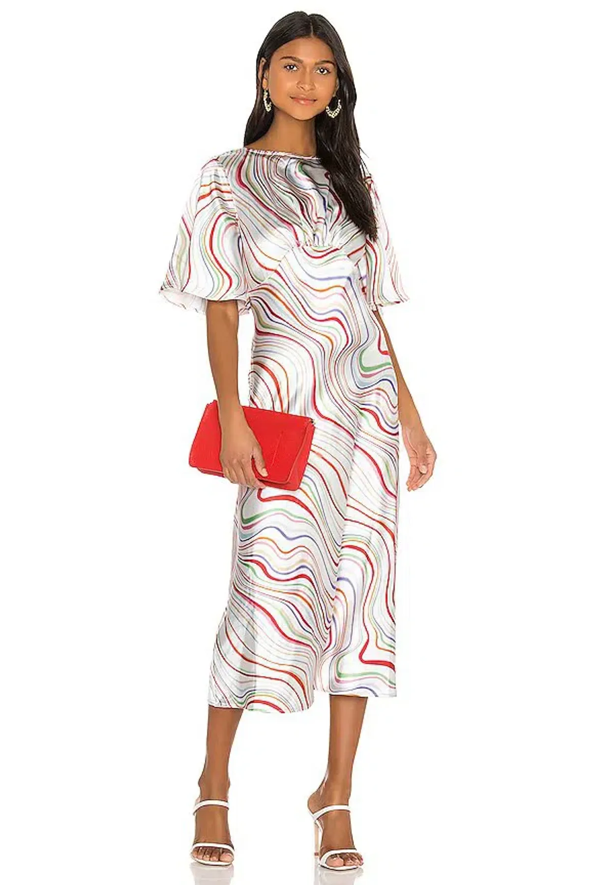 C/MEO Collective My Way Short Sleeve Dress in Ivory Rainbow Size AU 12 - Image 1