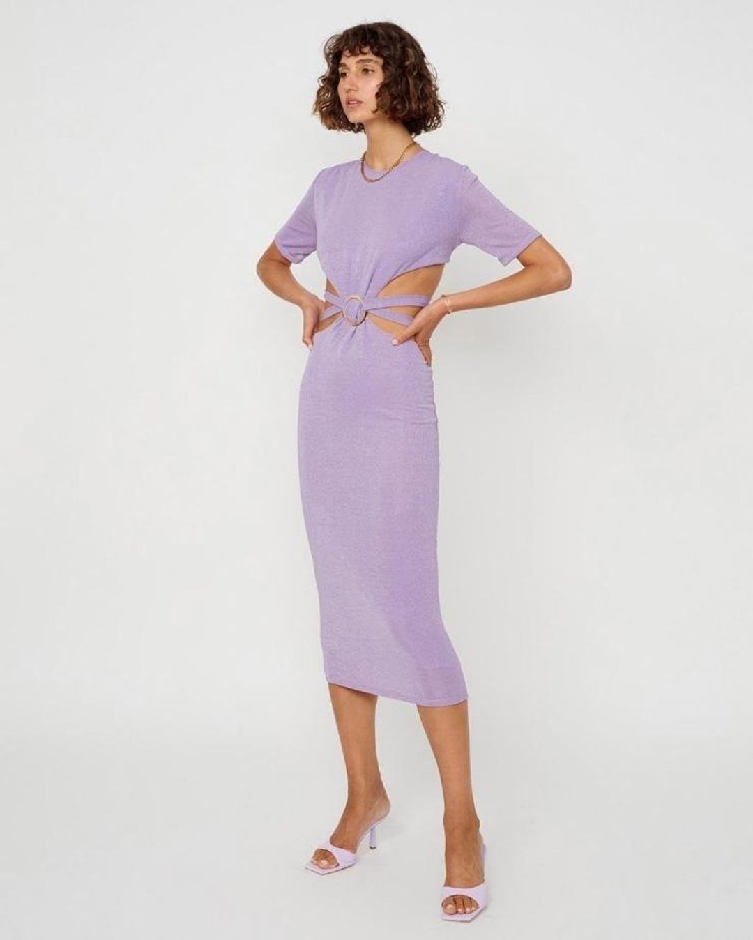Suboo Asha Lurex Cut Out Midi Dress Purple Size 6 for rent on The Volte - main image