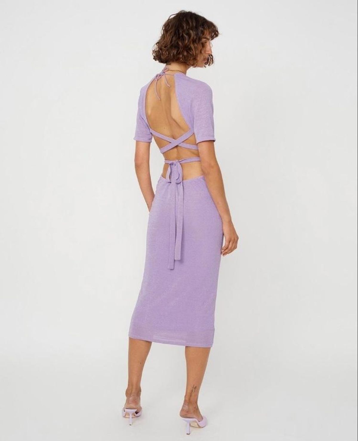 Suboo Asha Lurex Cut Out Midi Dress Purple Size 6 for rent on The Volte - main image