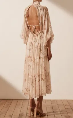 Shona Joy Nina Long Sleeve Backless Tiered Midi Dress Print Size 8 for rent on The Volte - image 3