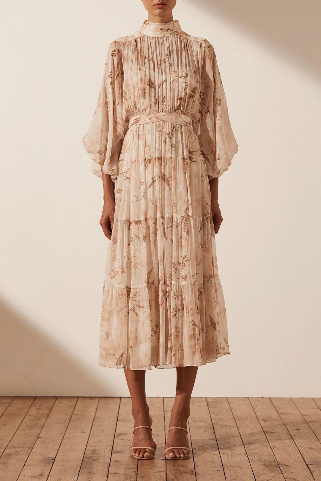 Shona Joy Nina Long Sleeve Backless Tiered Midi Dress Print Size 8 for rent on The Volte - main image