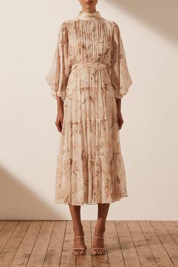 Shona Joy Nina Long Sleeve Backless Tiered Midi Dress Print Size 8 for rent on The Volte - image 1
