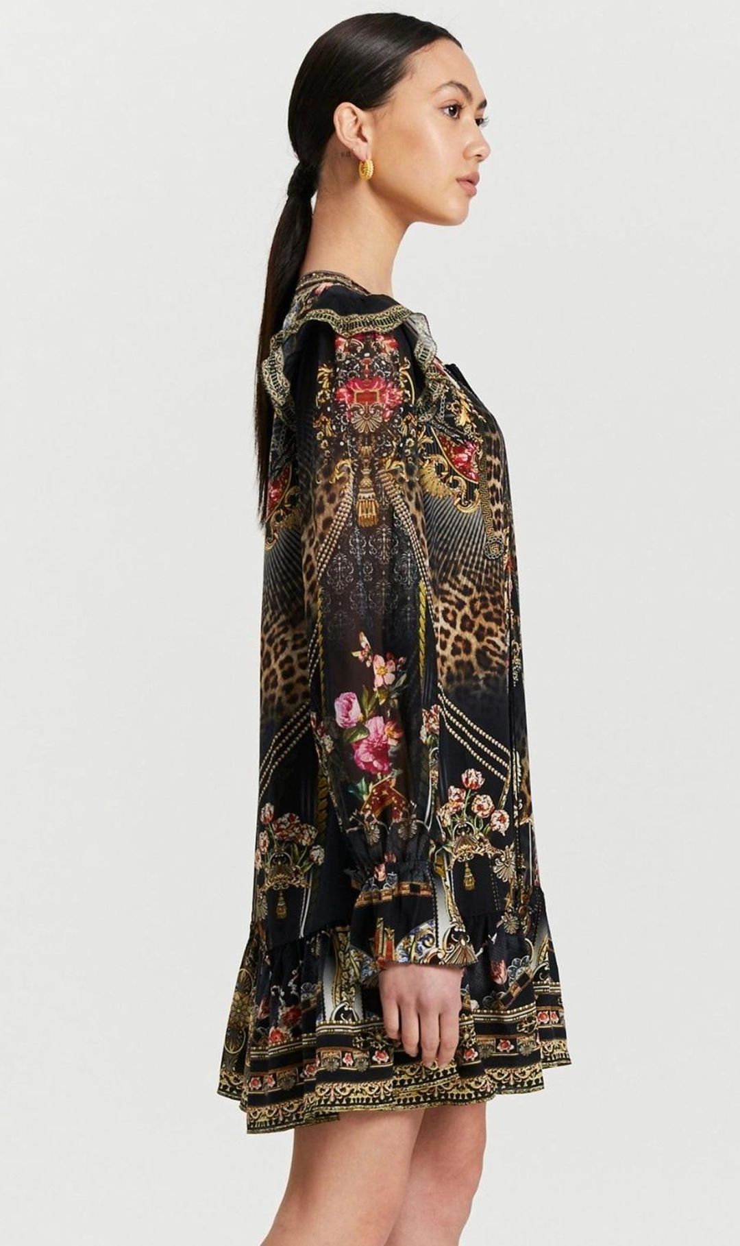 Camilla Gothic Goddess Ruffle Lace Up Dress Print Size XL for rent on The Volte - main image