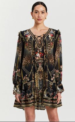 Camilla Gothic Goddess Ruffle Lace Up Dress Print Size XL for rent on The Volte - image 6