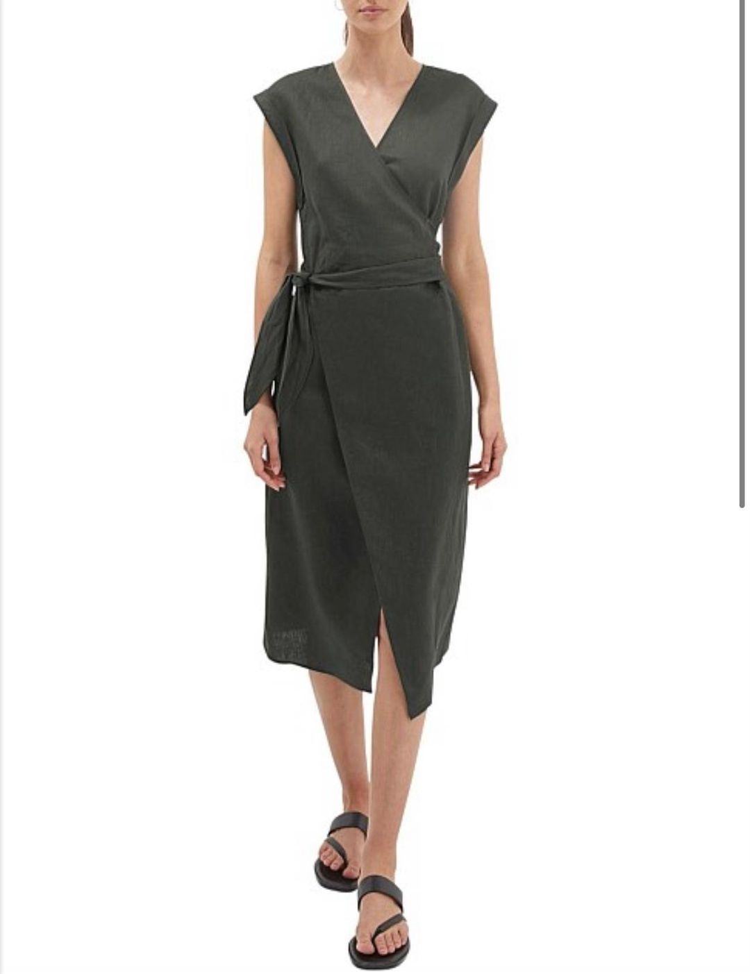 Saba Jasmine Linen Wrap Dress Green Size 6 for rent on The Volte - main image