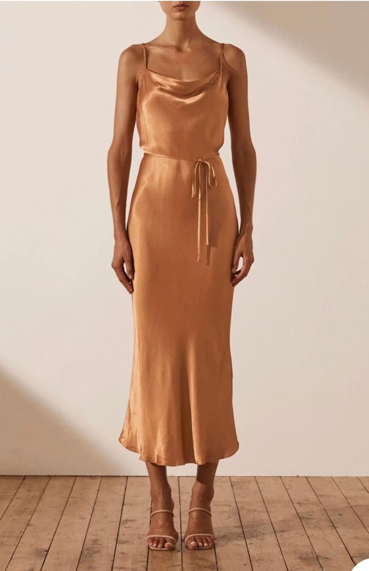 Shona Joy La Lune Bias Cowl Midi Dress Orange Size 8 for rent on The Volte - main image