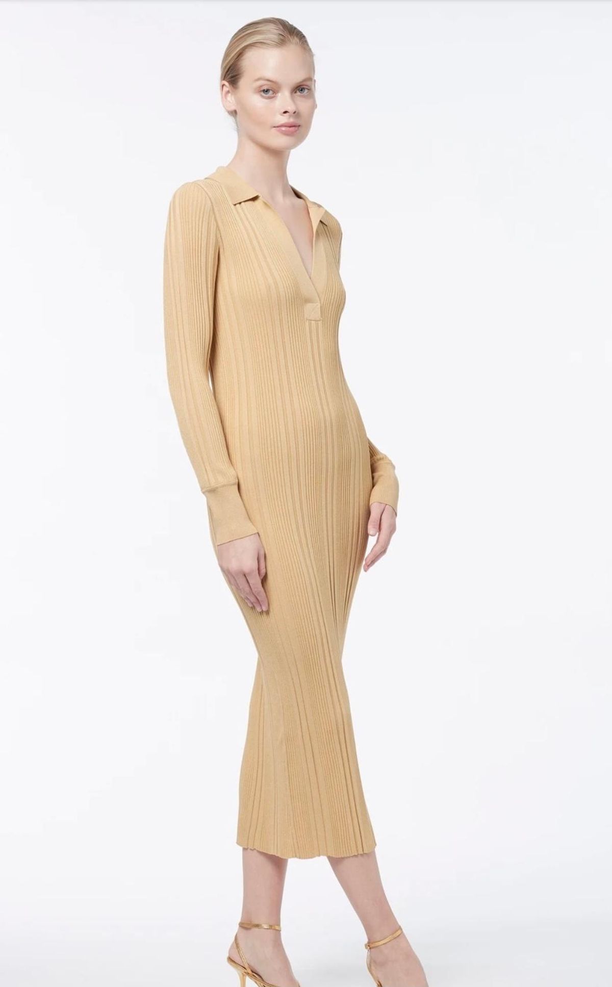 Manning Cartell Long Sleeve Knit Midi Dress Yellow Size 4 - Image 3